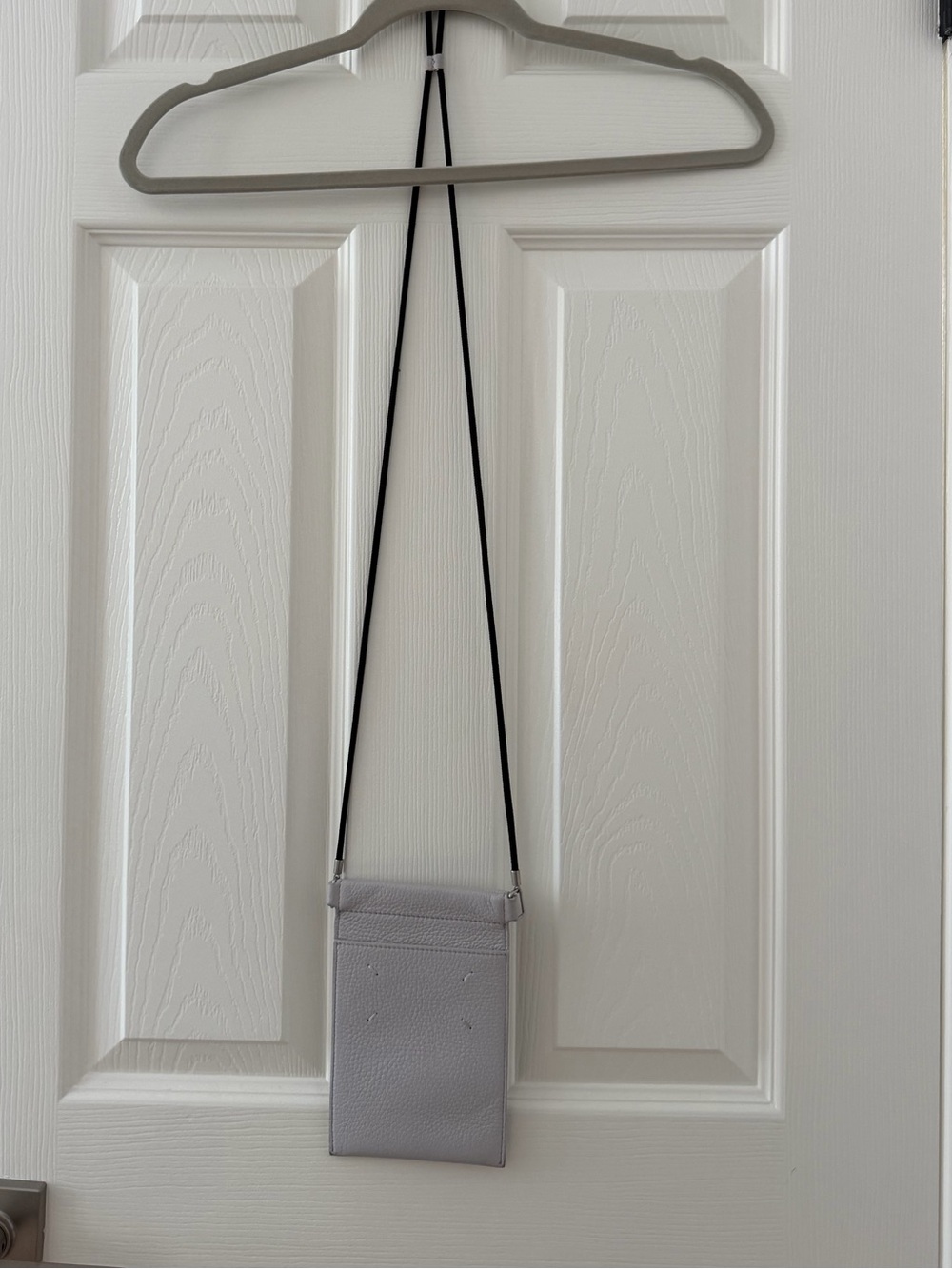 Maison Martin Margiela Light Gray Leather Crossbody Pouch with Black Strap